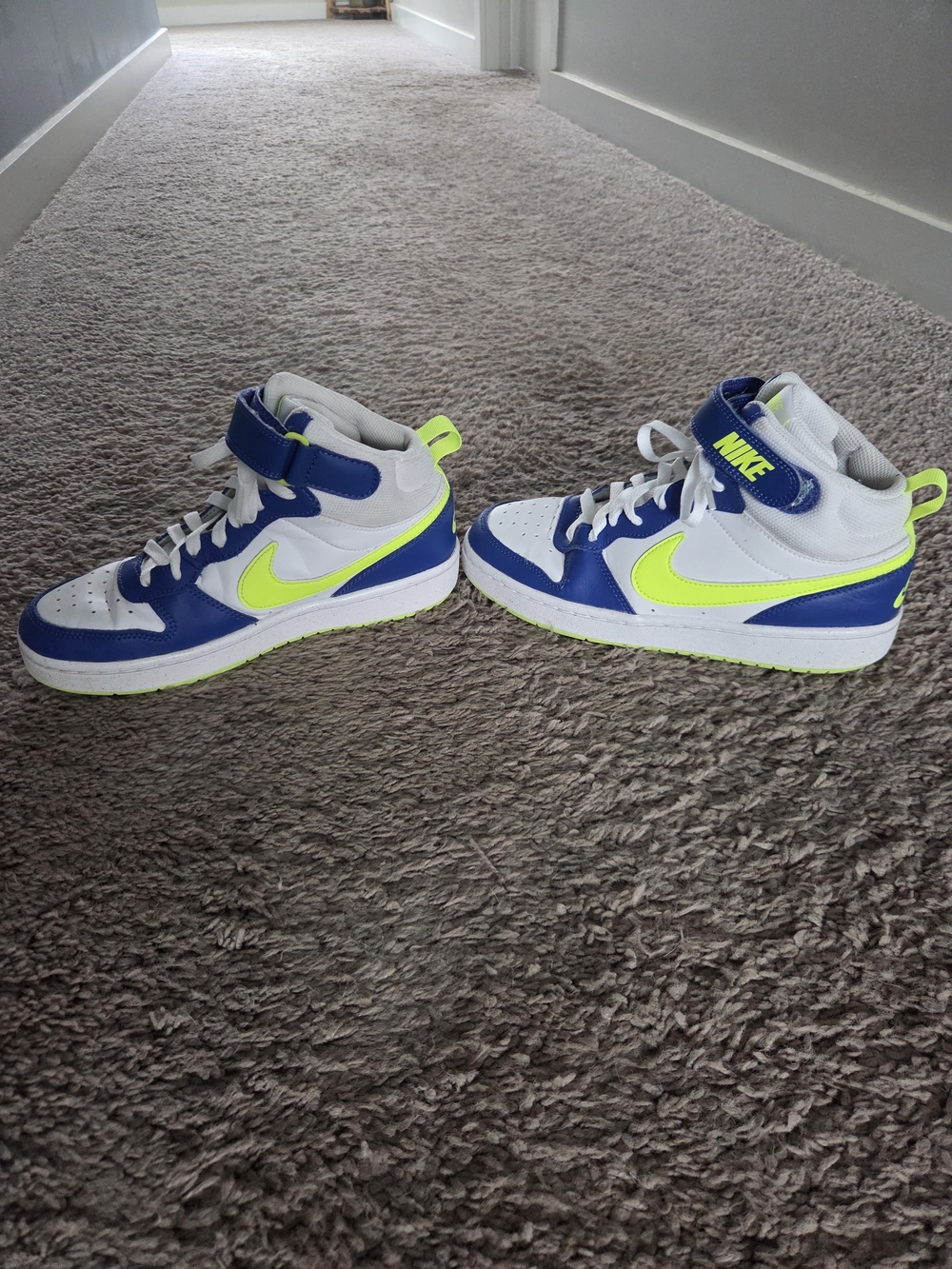 Nike Kids High-Top Sneakers - White, Blue & Neon Yellow